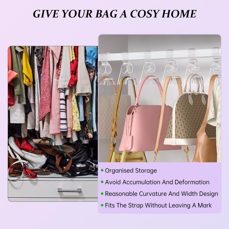 BOCONY Purse Hanger for Closet 6 Pcs, Acrylic Purse Organizer Hooks, Handbags Hanging Holder for Bag Scarf Belt, Clear - Image 4